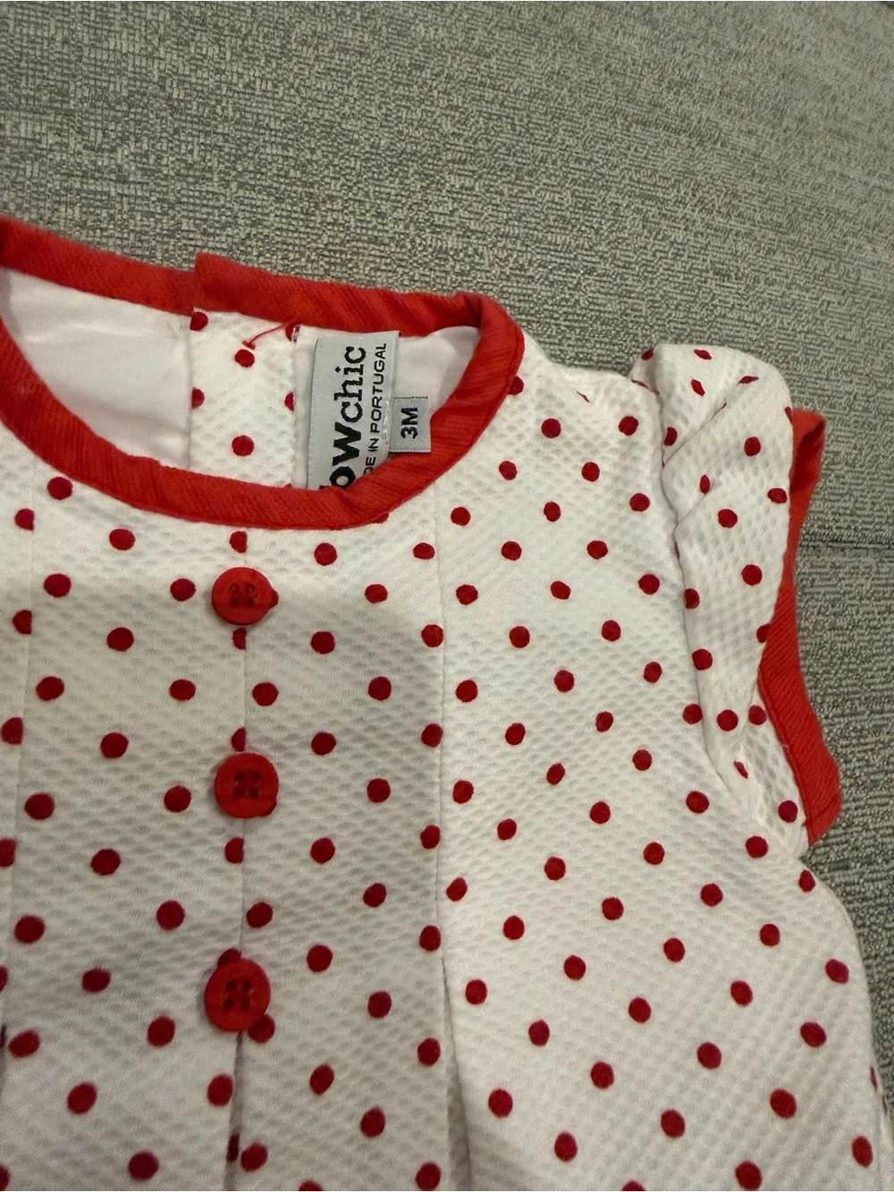 Baby Girl Red and White Polka Dot Bubble Romper with Puff Sleeves